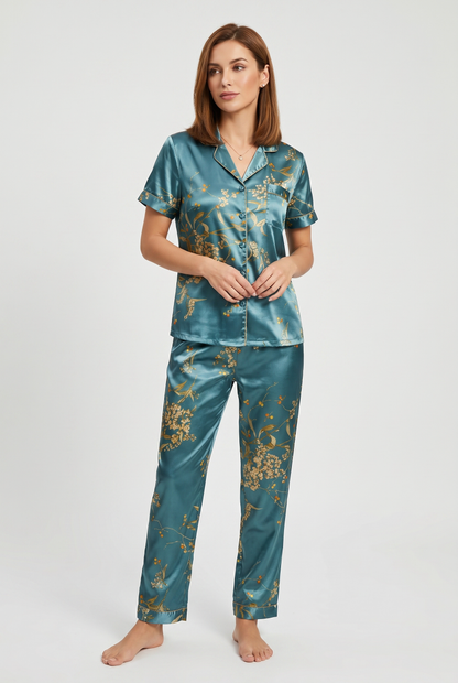Pyjama Set Women - Satin Pyjama Set with Short Sleeves