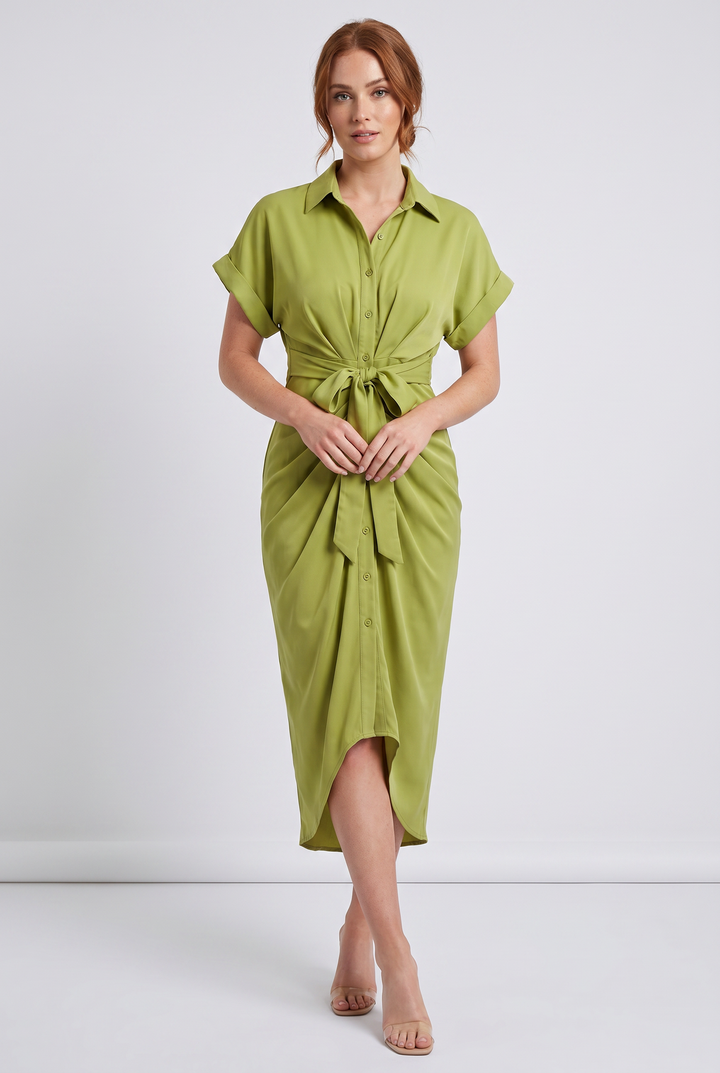 Midi Dress Women - Satin Midi Dress with Draped Skirt