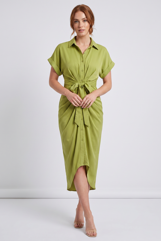 Midi Dress Women - Satin Midi Dress with Draped Skirt