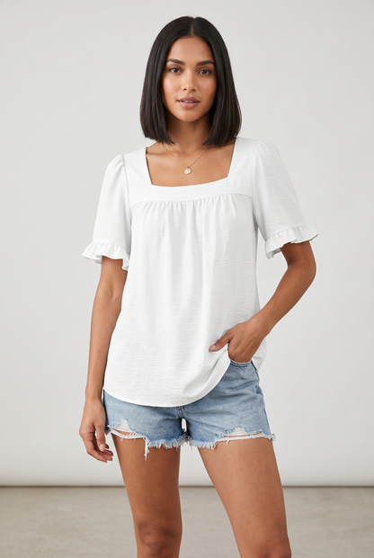 Top Women - Square Neck Summer Top with Short Sleeves
