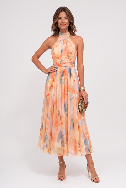 Maxi Dress Women - Halter Maxi Dress with Watercolour Print