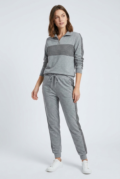 Tracksuit Women - Checkered Jogger Set with Drawstring Waist
