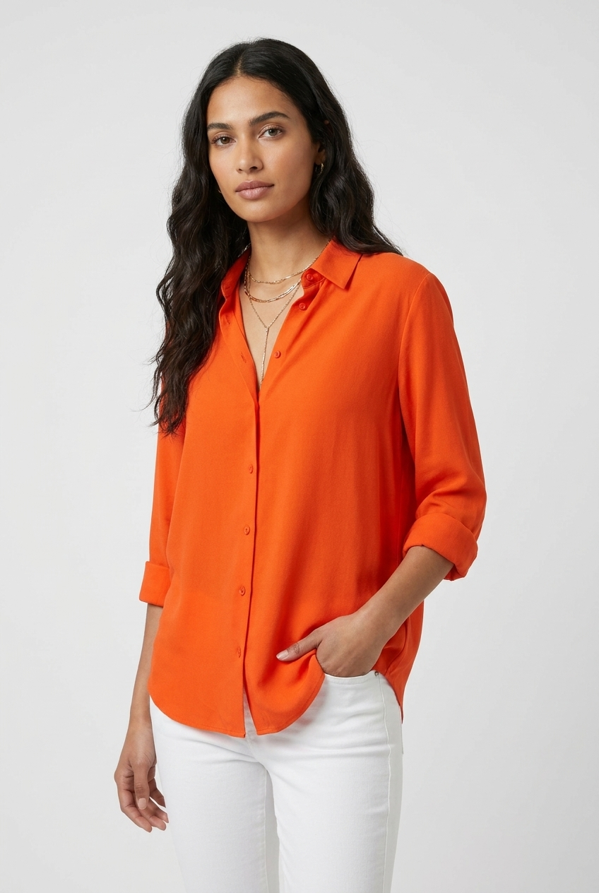 Shirt Women - Relaxed Button-Up Shirt with Long Sleeves