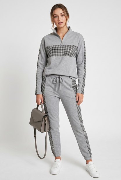 Tracksuit Women - Checkered Jogger Set with Drawstring Waist