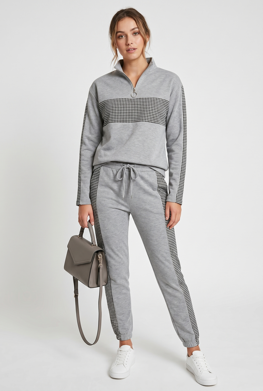 Tracksuit Women - Checkered Jogger Set with Drawstring Waist