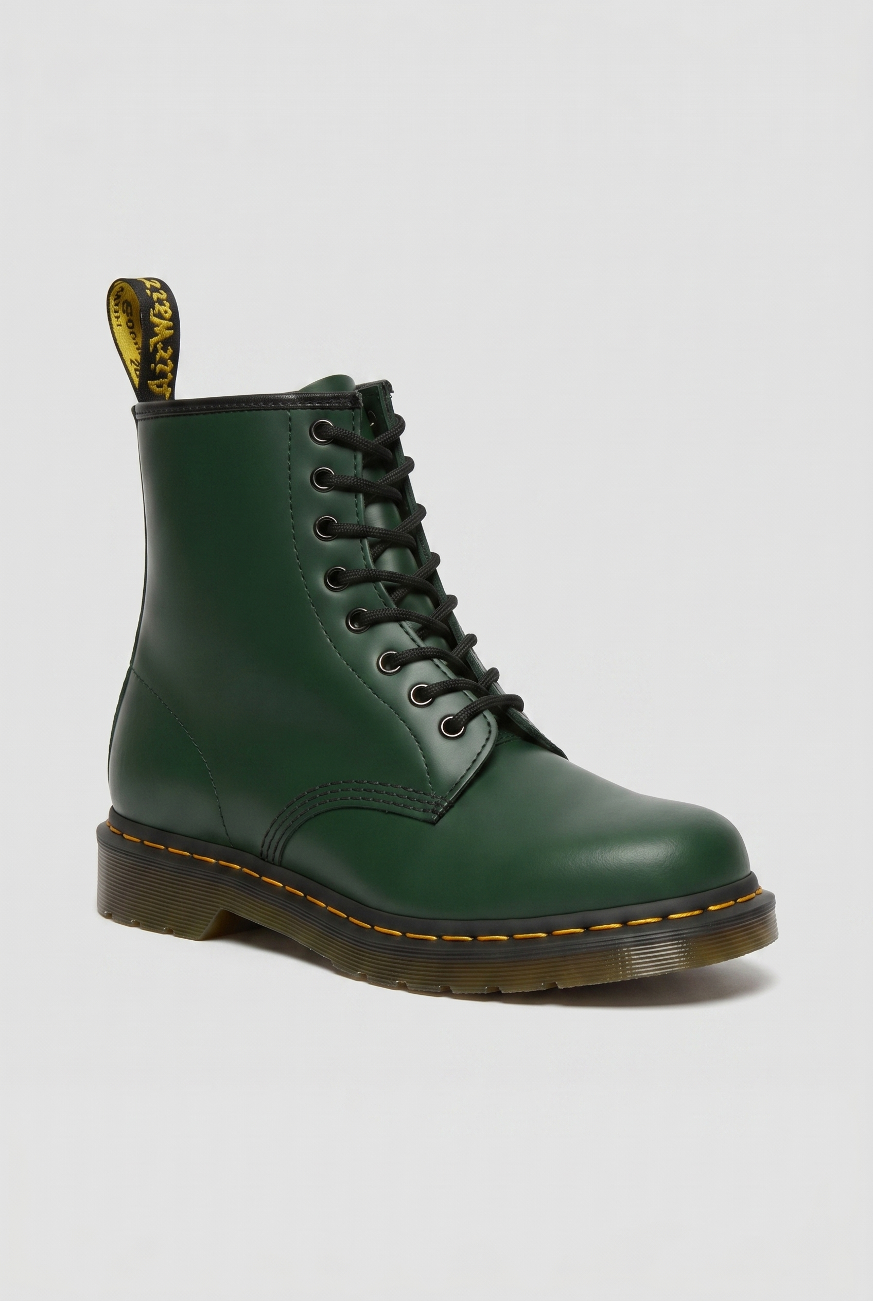 Green leather lace-up combat boot with chunky sole