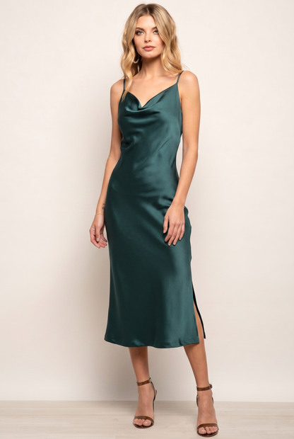 Dress Women - Satin Cowl Neck Slip Midi Dress