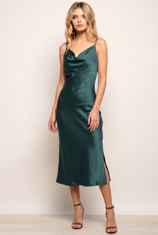 Dress Women - Satin Cowl Neck Slip Midi Dress