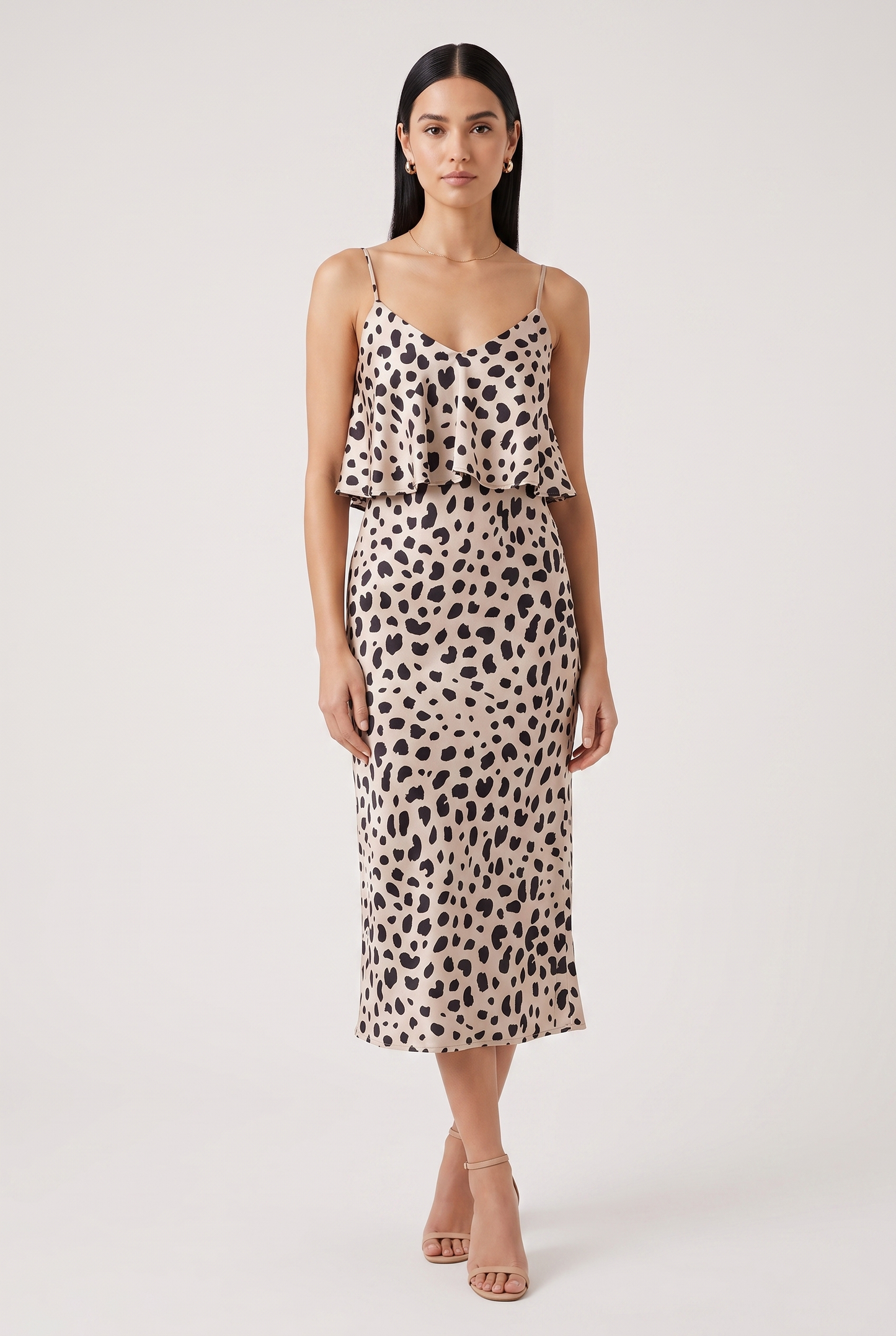 Dress Women - Leopard Print Satin Slip Midi Dress