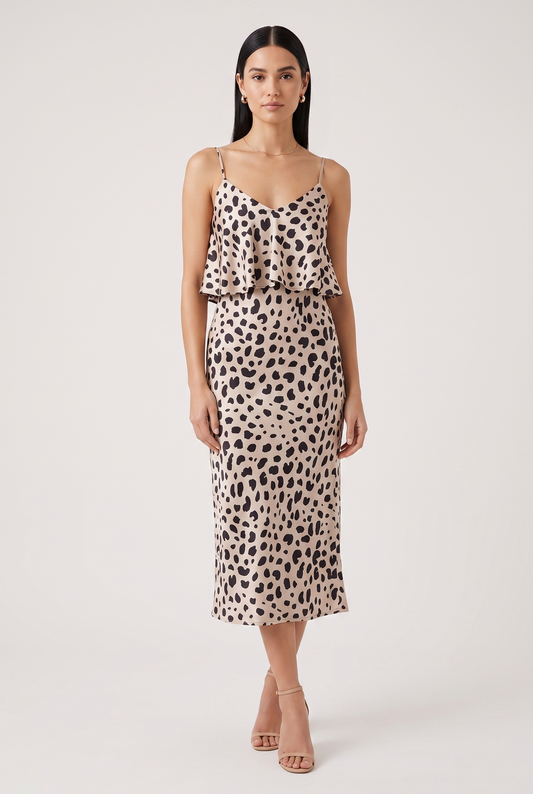 Dress Women - Leopard Print Satin Slip Midi Dress