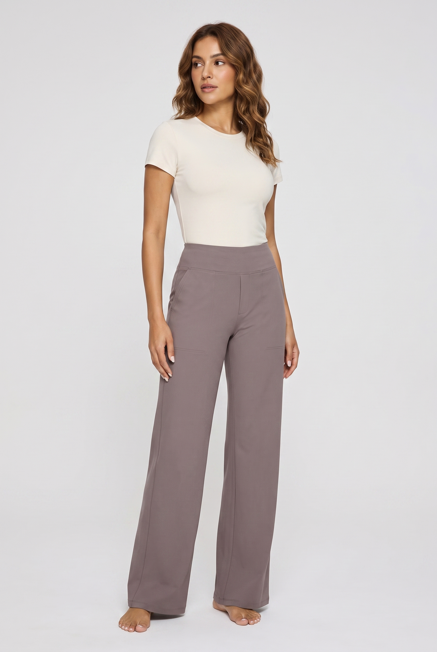 Trousers Women - Stretch High Waist Trousers with Pockets