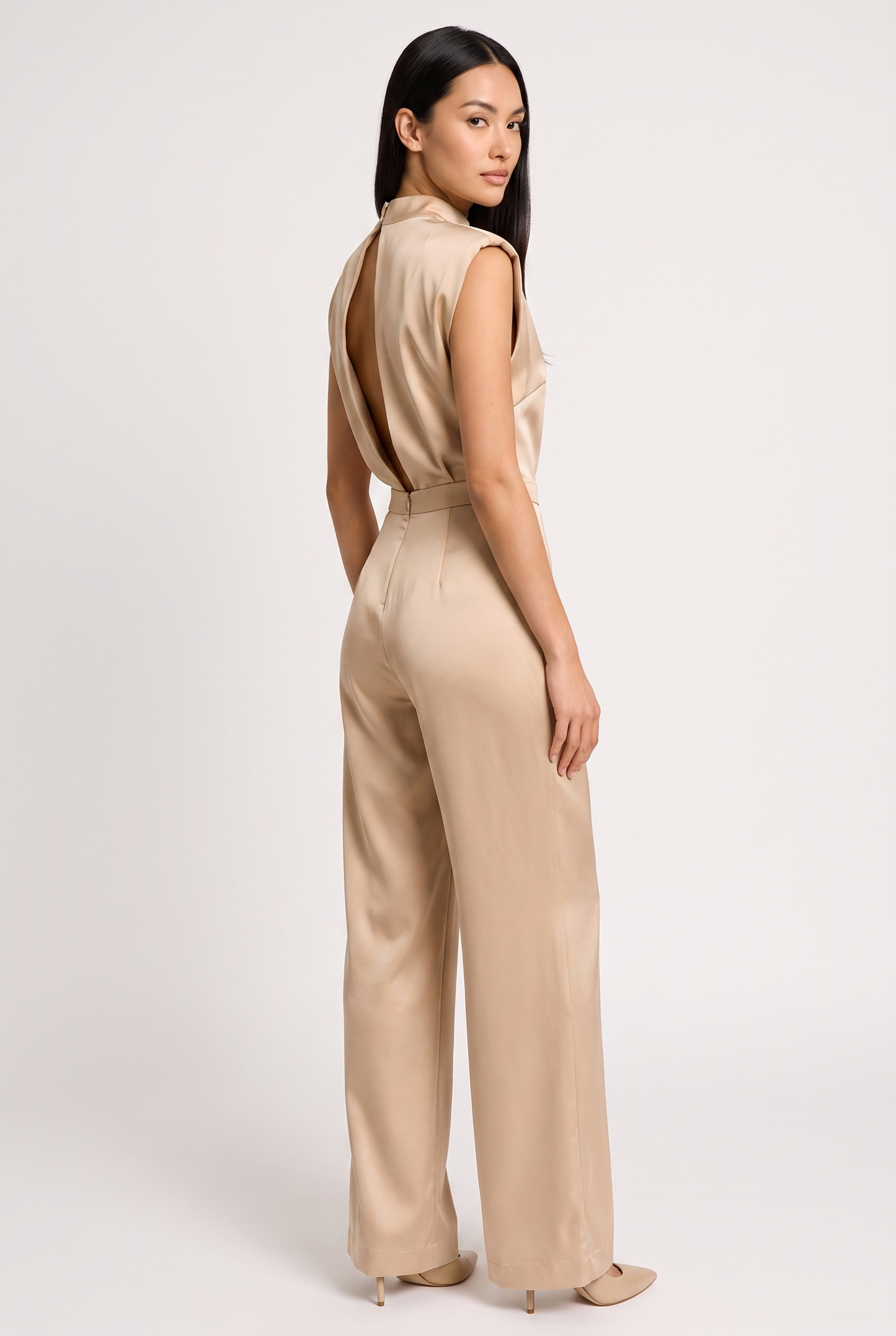 Jumpsuit Women - Satin Wide Leg Jumpsuit with Open Back