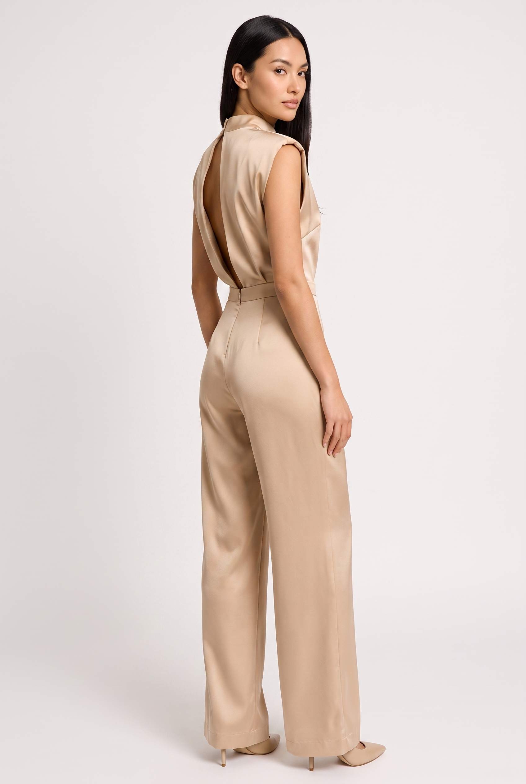Jumpsuit Women - Satin Wide Leg Jumpsuit with Open Back