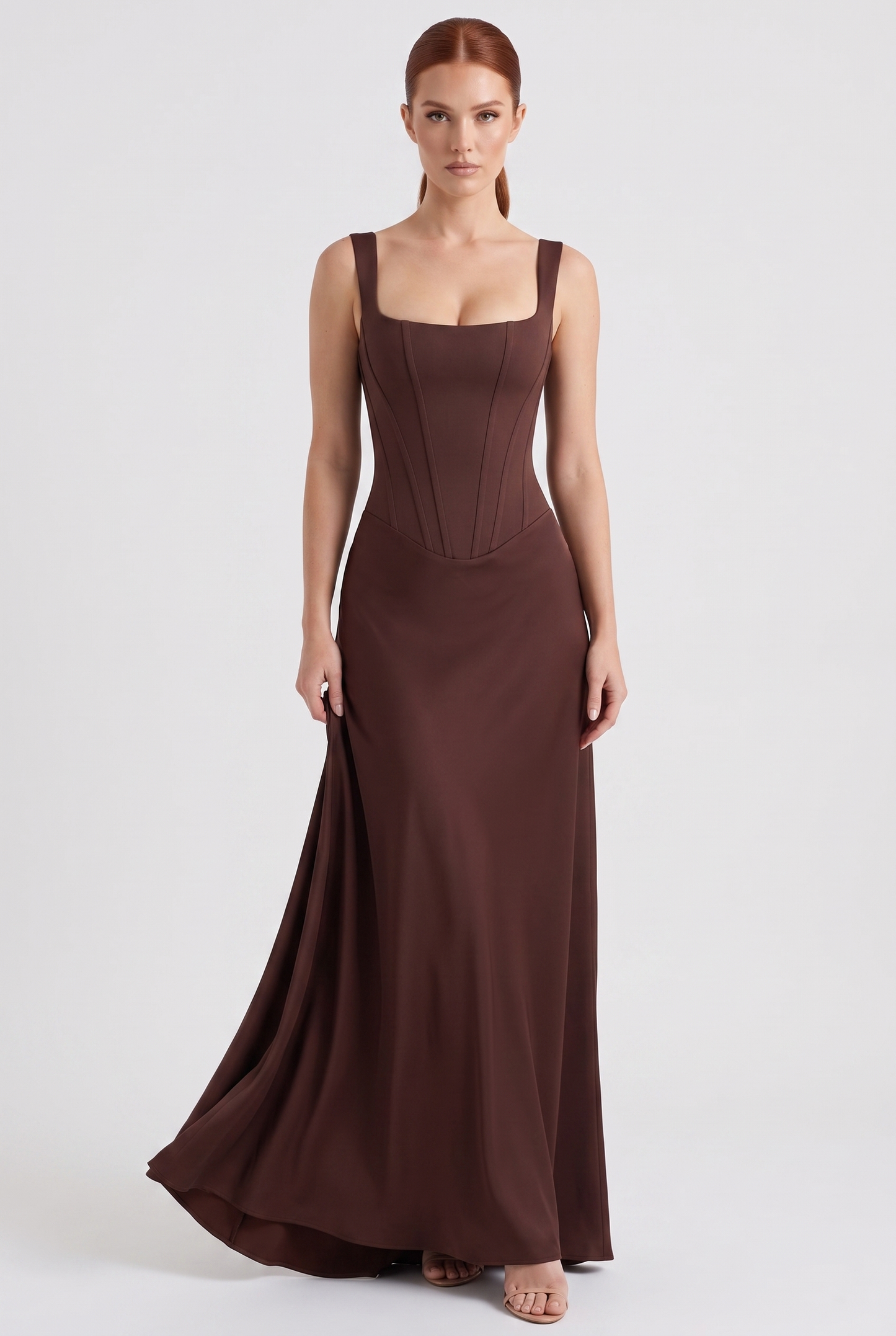 Maxi Dress Women - Corset Bodice Dress with Square Neckline