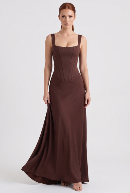 Maxi Dress Women - Corset Bodice Dress with Square Neckline