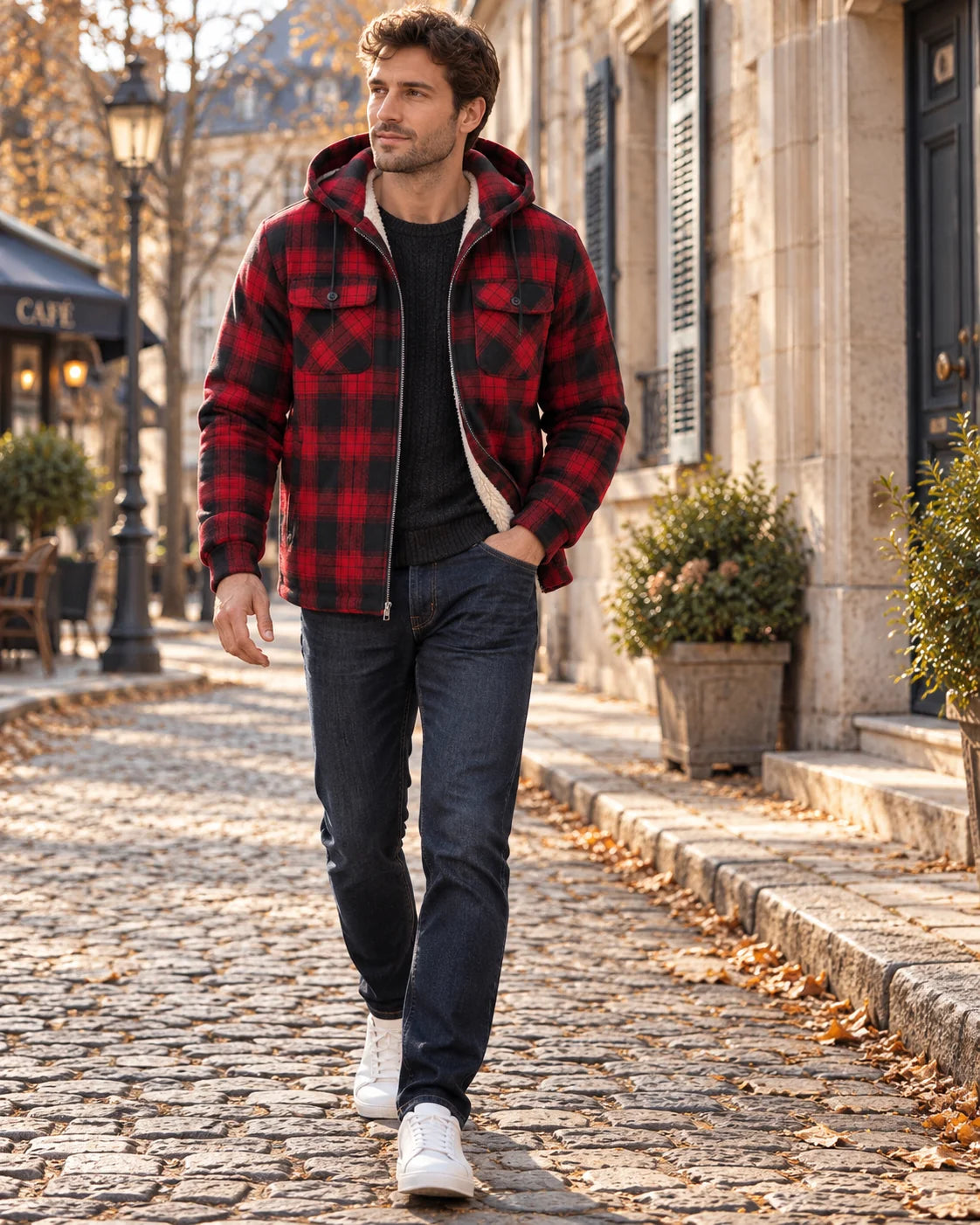 Jacket Men - Check Flannel with Sherpa Lining