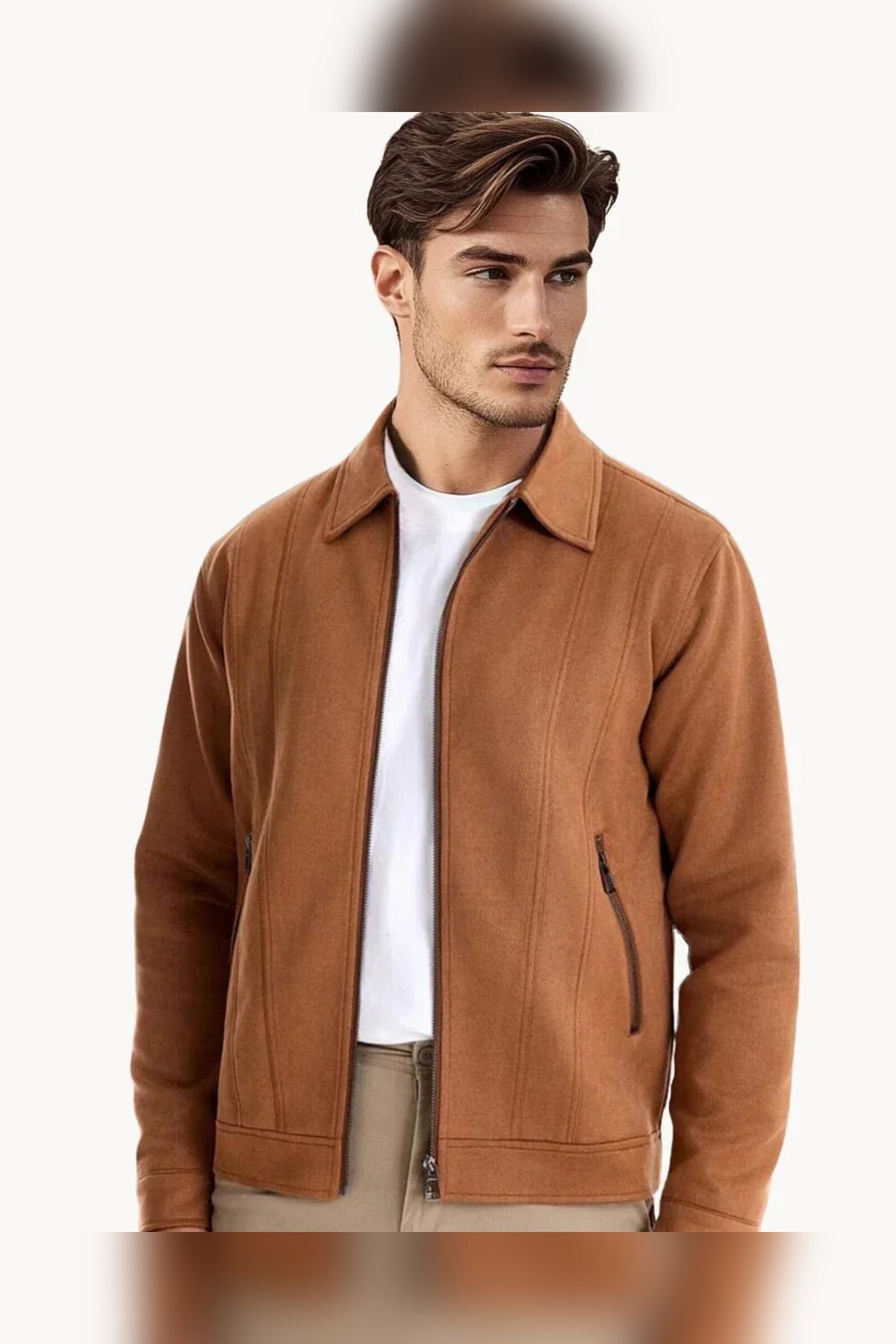 Jacket Men - Suede-Look Polyester Zip Jacket with Side Pockets