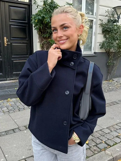 Jacket Women - Asymmetric Button Jacket with Turn Back Cuffs