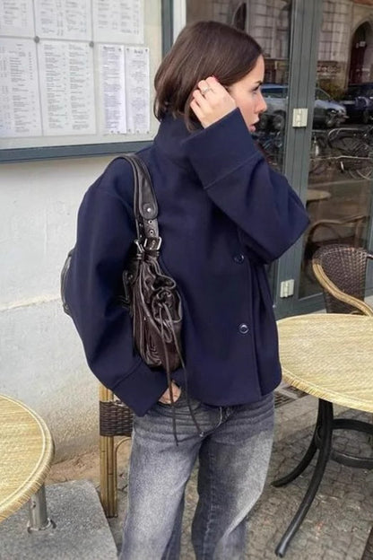 Jacket Women - Asymmetric Button Jacket with Turn Back Cuffs