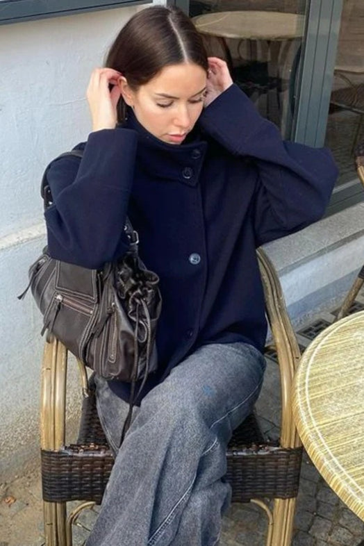 Jacket Women - Asymmetric Button Jacket with Turn Back Cuffs