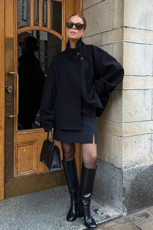 Jacket Women - Asymmetric Button Jacket with Turn Back Cuffs