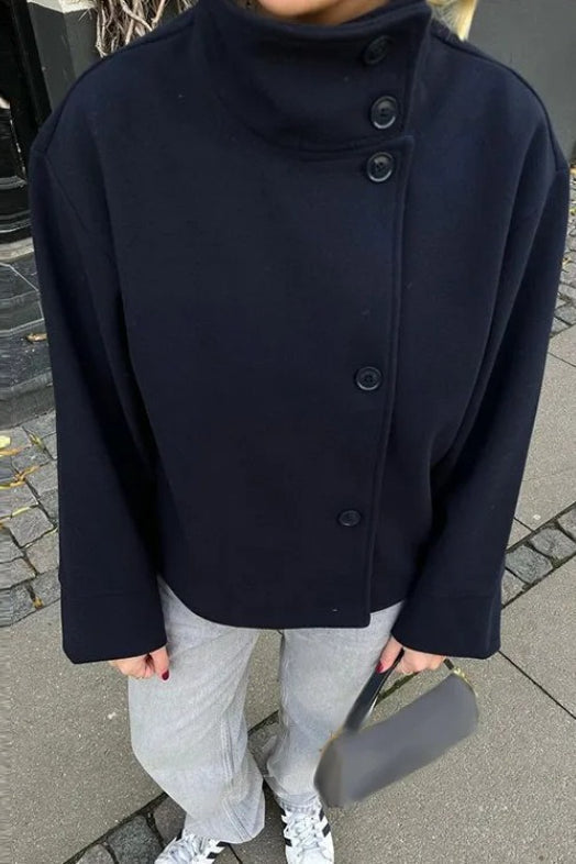 Jacket Women - Asymmetric Button Jacket with Turn Back Cuffs