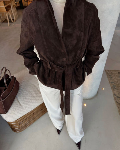 Jacket Women - Belted Button Front Jacket with Pointed Collar