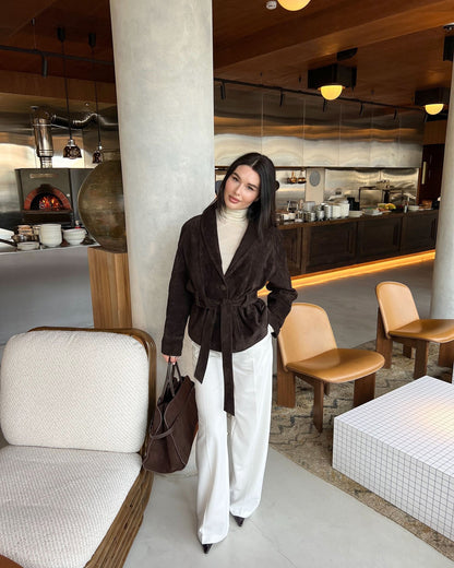 Jacket Women - Belted Button Front Jacket with Pointed Collar