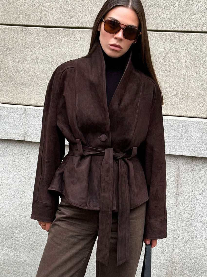 Jacket Women - Belted Button Front Jacket with Pointed Collar