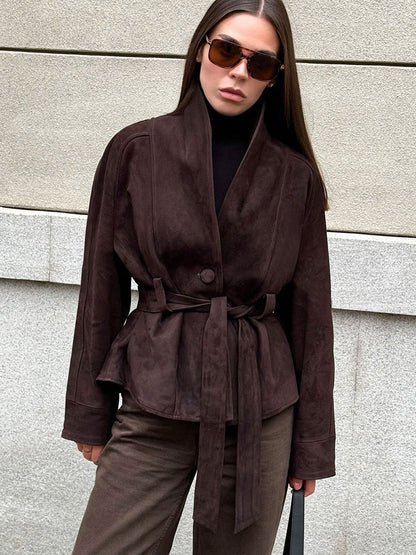 Jacket Women - Belted Button Front Jacket with Pointed Collar