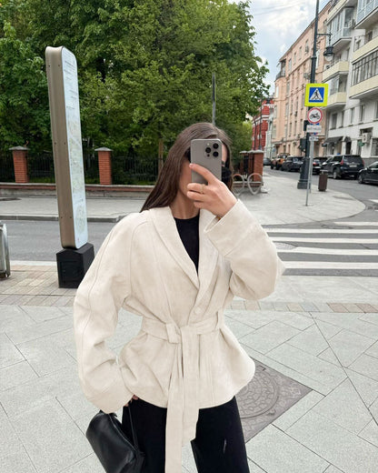 Jacket Women - Belted Button Front Jacket with Pointed Collar