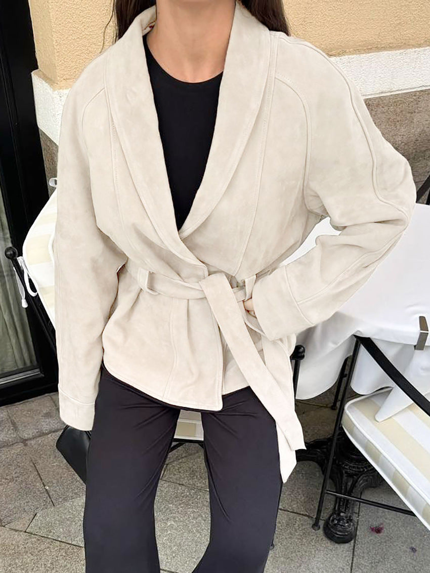 Jacket Women - Belted Button Front Jacket with Pointed Collar