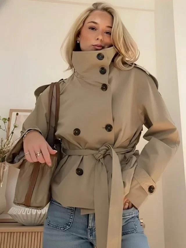 Jacket Women - Belted Trench Jacket with Double Breasted Front