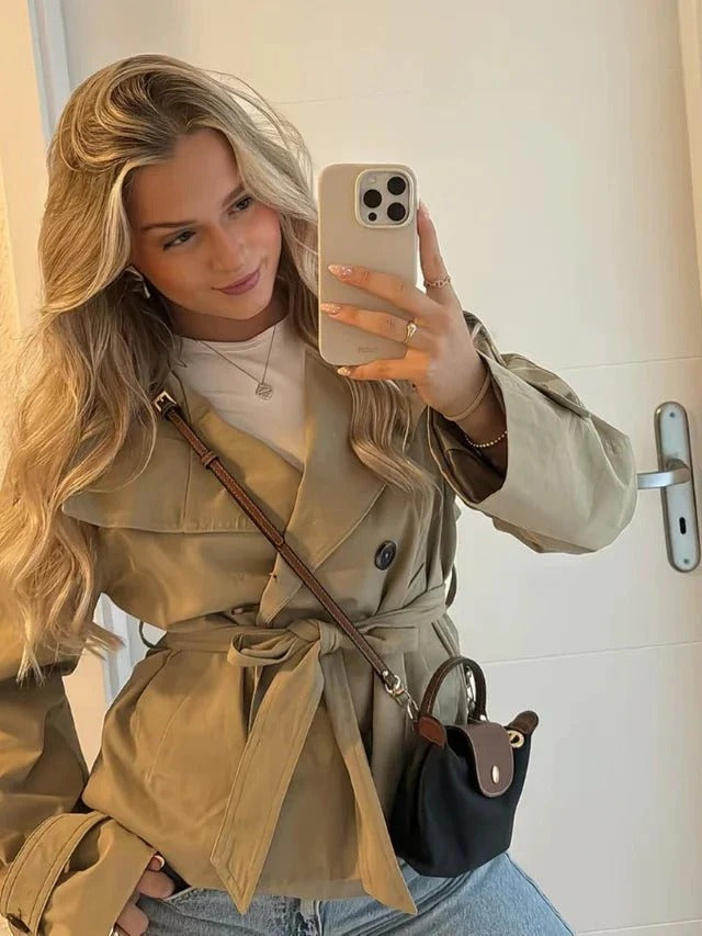 Jacket Women - Belted Trench Jacket with Double Breasted Front