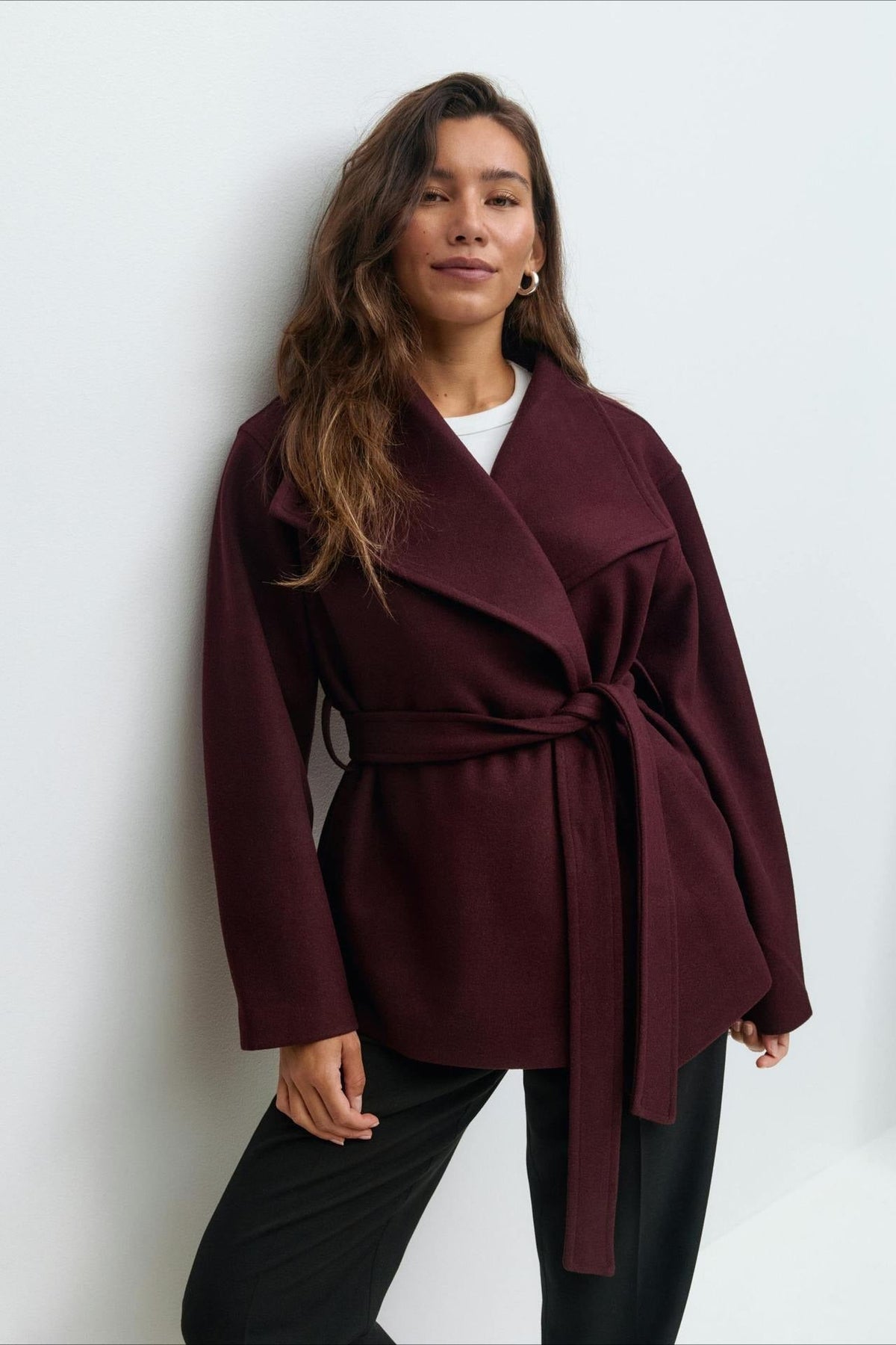 Jacket Women - Belted Wrap Jacket with High Collar