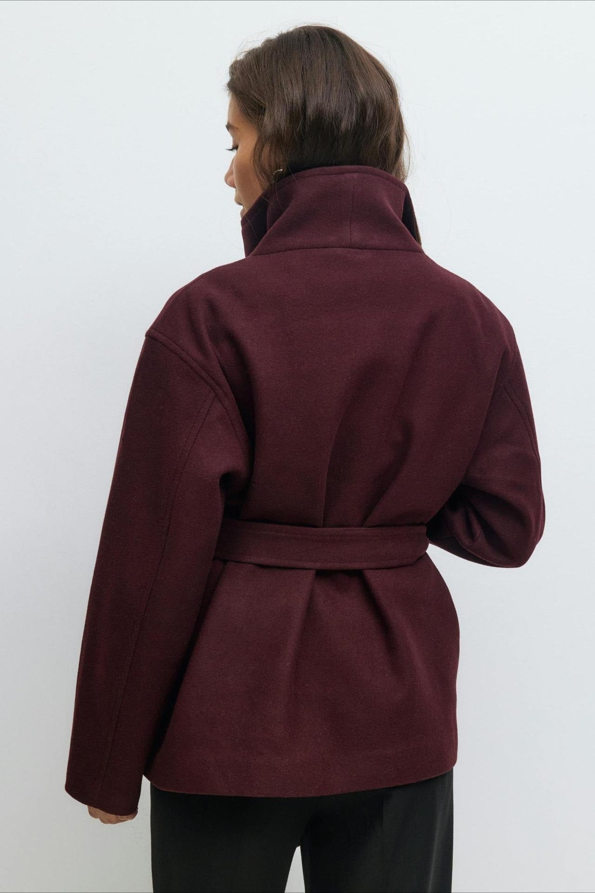 Jacket Women - Belted Wrap Jacket with High Collar