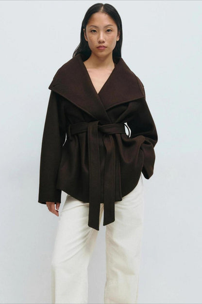 Jacket Women - Belted Wrap Jacket with High Collar