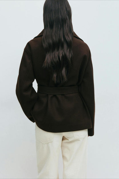 Jacket Women - Belted Wrap Jacket with High Collar