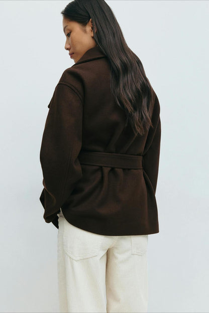 Jacket Women - Belted Wrap Jacket with High Collar