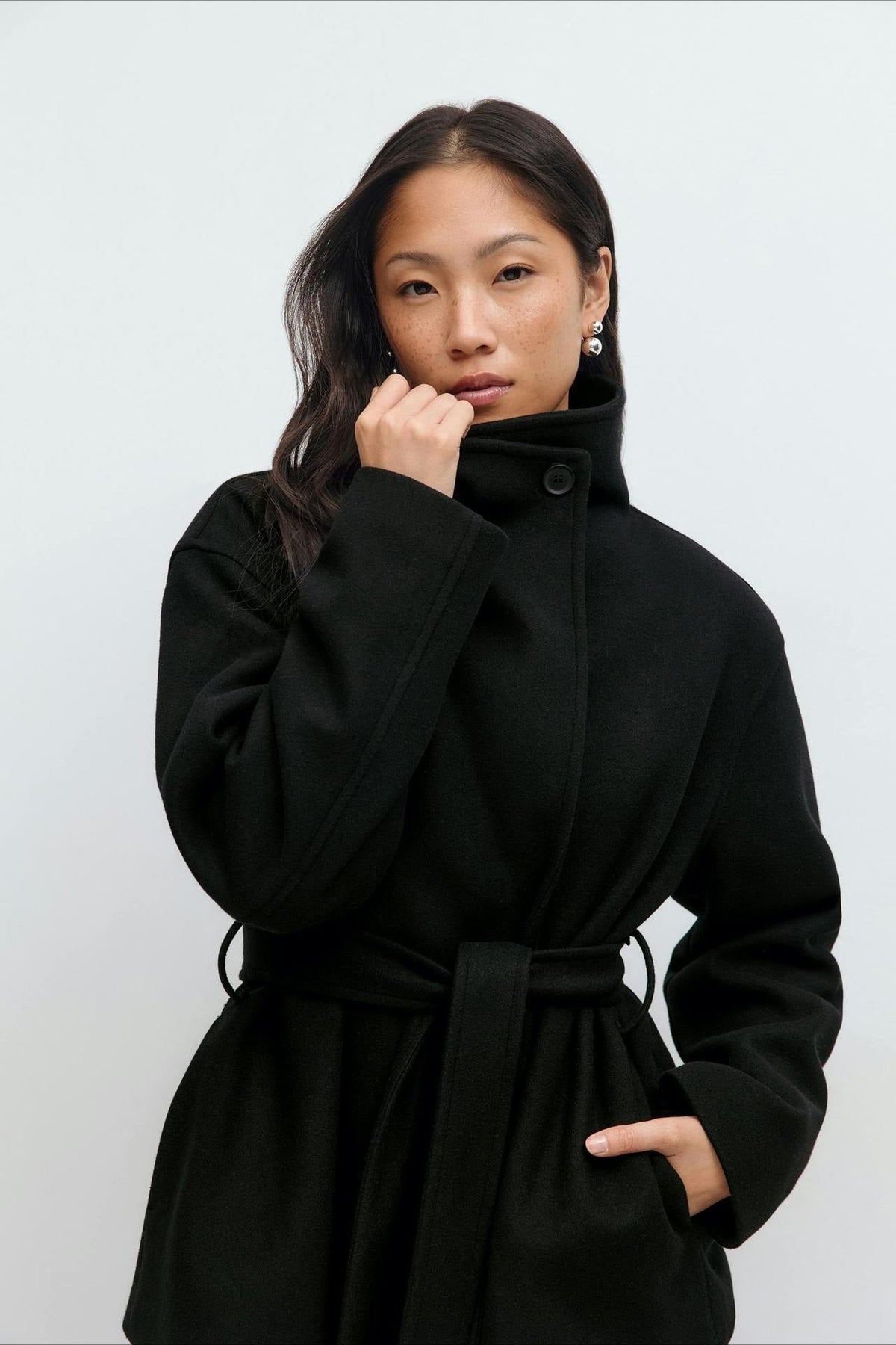 Jacket Women - Belted Wrap Jacket with High Collar
