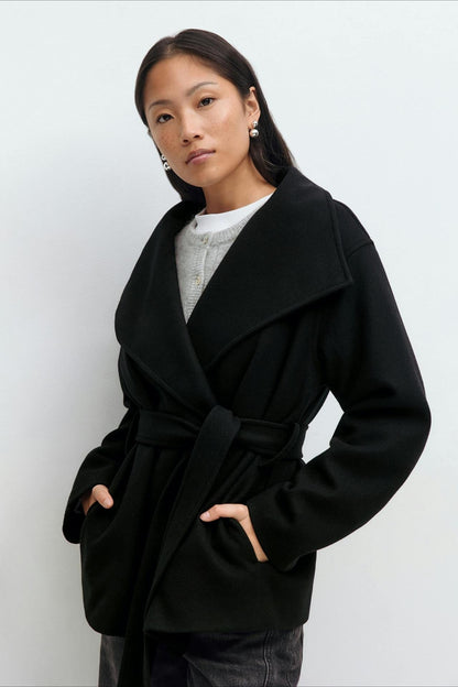 Jacket Women - Belted Wrap Jacket with High Collar