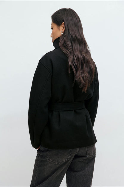 Jacket Women - Belted Wrap Jacket with High Collar