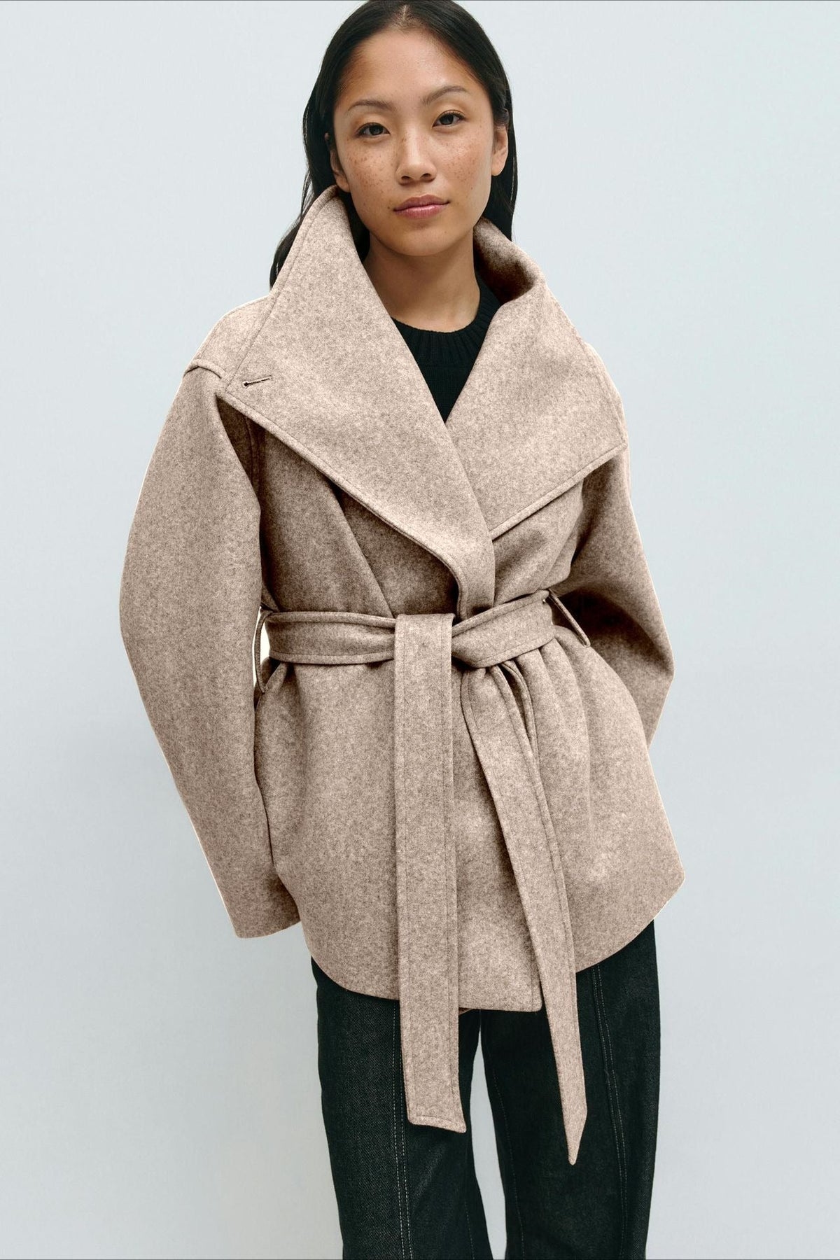 Jacket Women - Belted Wrap Jacket with High Collar