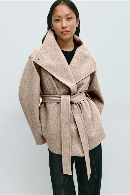 Jacket Women - Belted Wrap Jacket with High Collar
