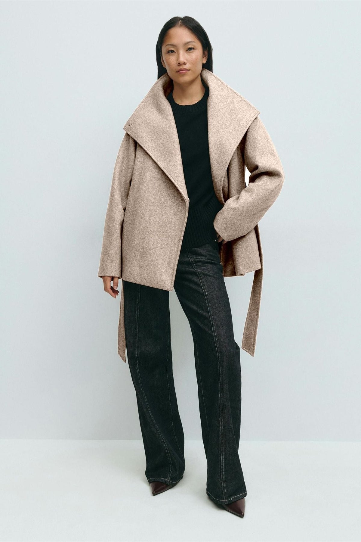 Jacket Women - Belted Wrap Jacket with High Collar