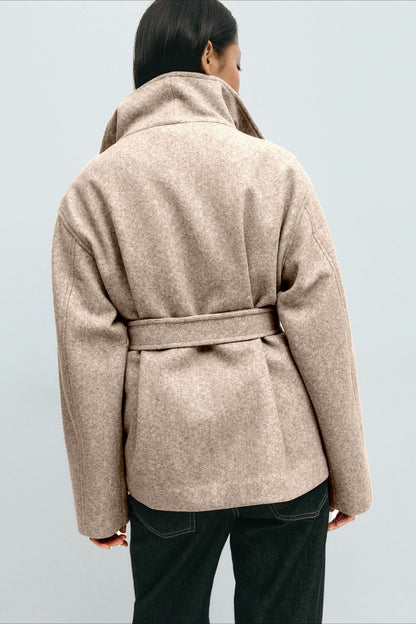 Jacket Women - Belted Wrap Jacket with High Collar