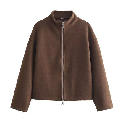 Jacket Women - Cropped Zip-Front with Wide Collar