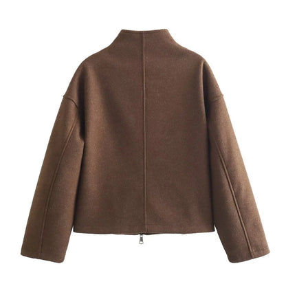 Jacket Women - Cropped Zip-Front with Wide Collar