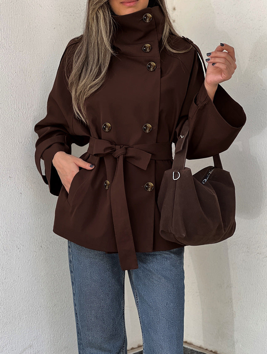 Jacket Women - Double Breasted Trench Jacket with Belted Waist