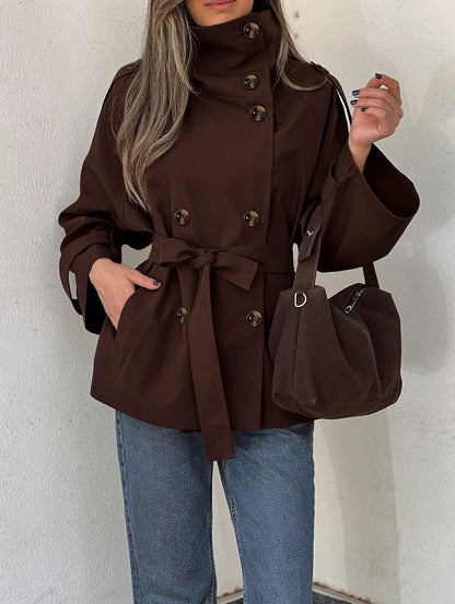 Jacket Women - Double Breasted Trench Jacket with Belted Waist
